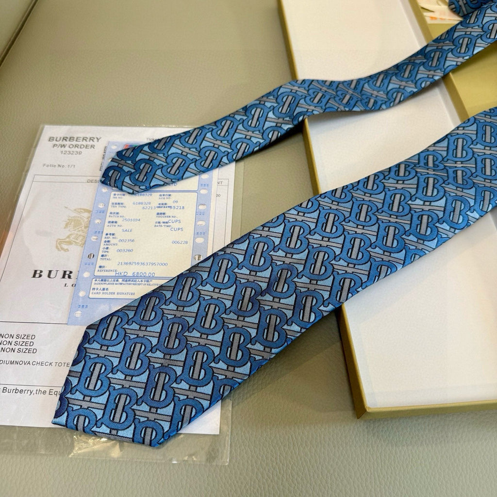 Burberry Style Men's Monogram Pattern Silk Tie