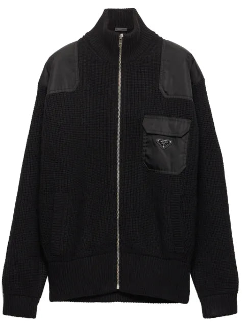 Prada zip-up ribbed knit cardigan