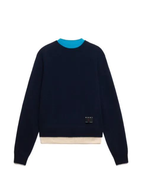 Marni deep blue cashmere jumper with layered effect