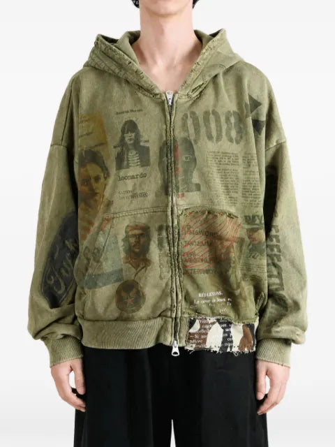 SAITOS Ghost Image distressed zip-up hoodie