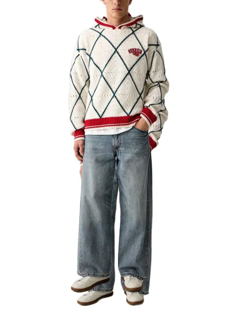 BARROW argyle-knit pointelle-detail hoodie