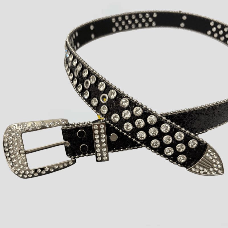 Y2K Western Punk Rhinestone Belt Skull Inlaid Sparkling Hip Hop Waist