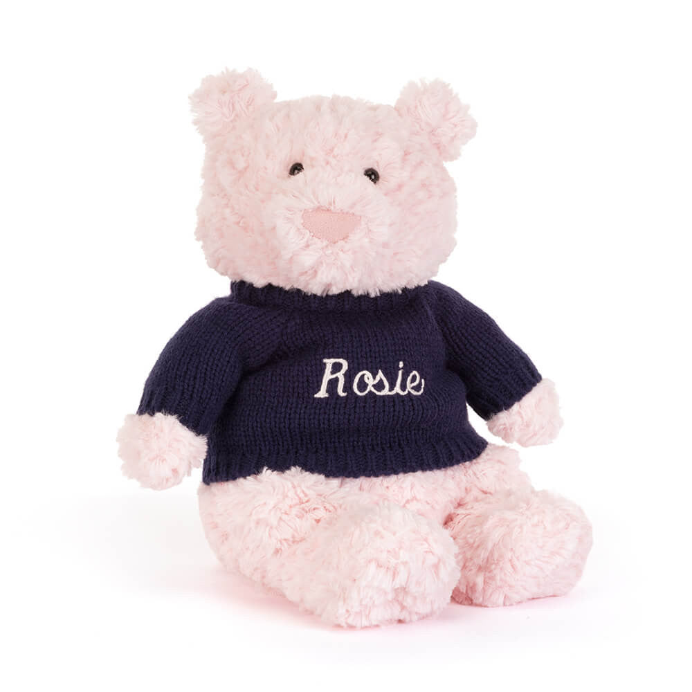 Leola Bear with Personalized Navy Jumper
