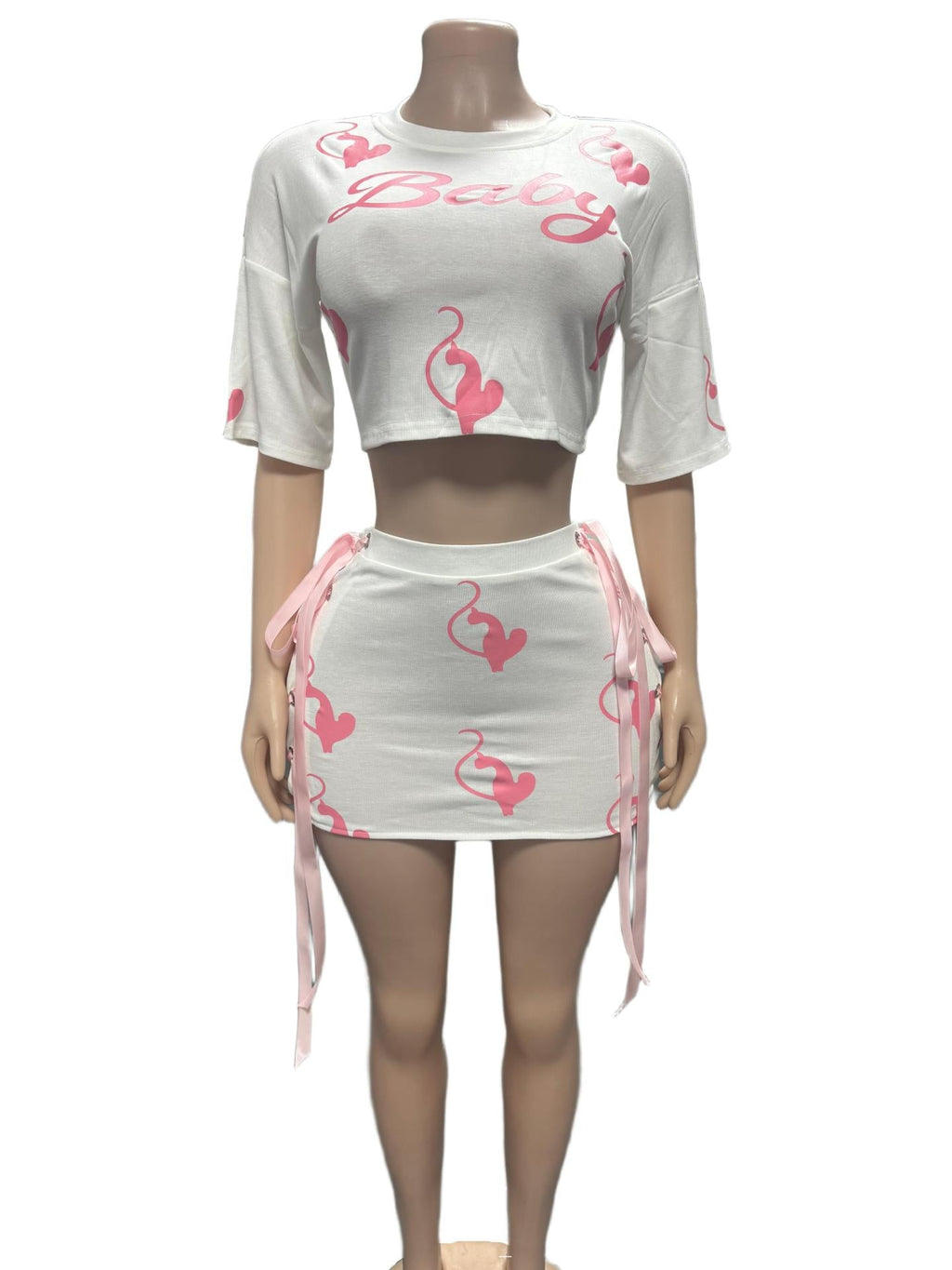 Baby Phat Y2K Graphic Print Crop Top Lace‑Up Mini Skirt Set Women