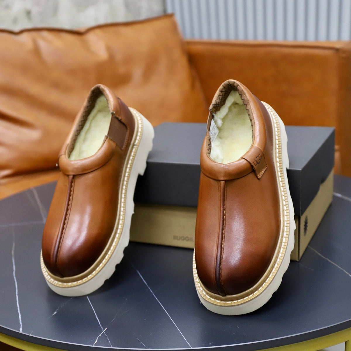 UGG Cognac Leather Slip-On Casual Shoes