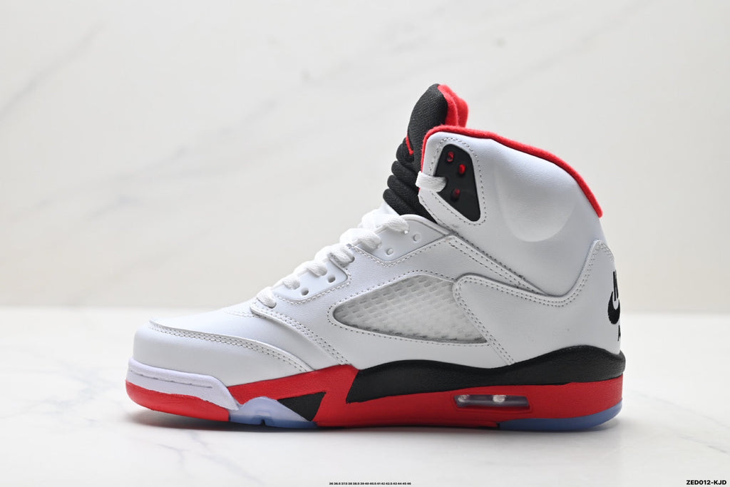 Air Jordan 5 Retro White Fire Red Black Sneakers