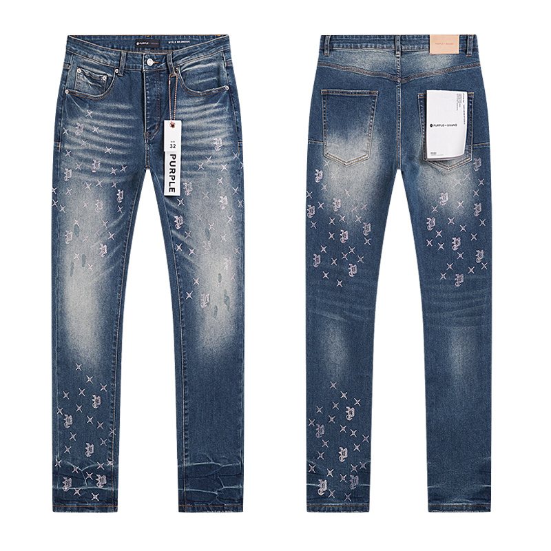 Purple Brand Blue Rhinestone-Style Motif Jeans