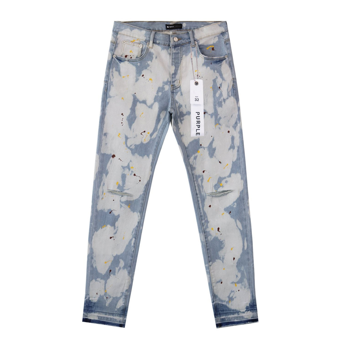 Purple Brand Light Blue Bleached Paint Splatter Skinny Jeans
