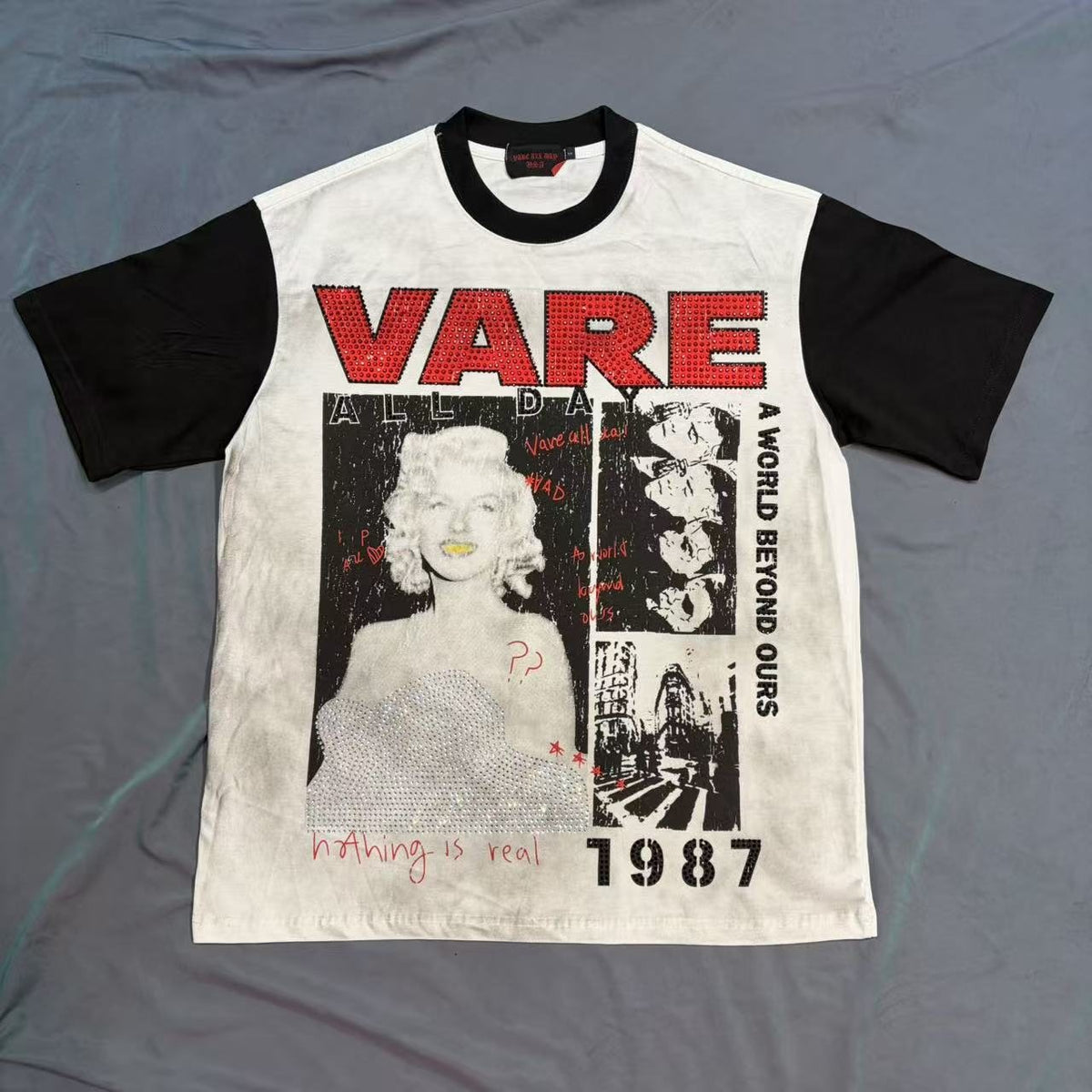 VARE ALL DAY Washed Contrast-Sleeve Graphic T-Shirt