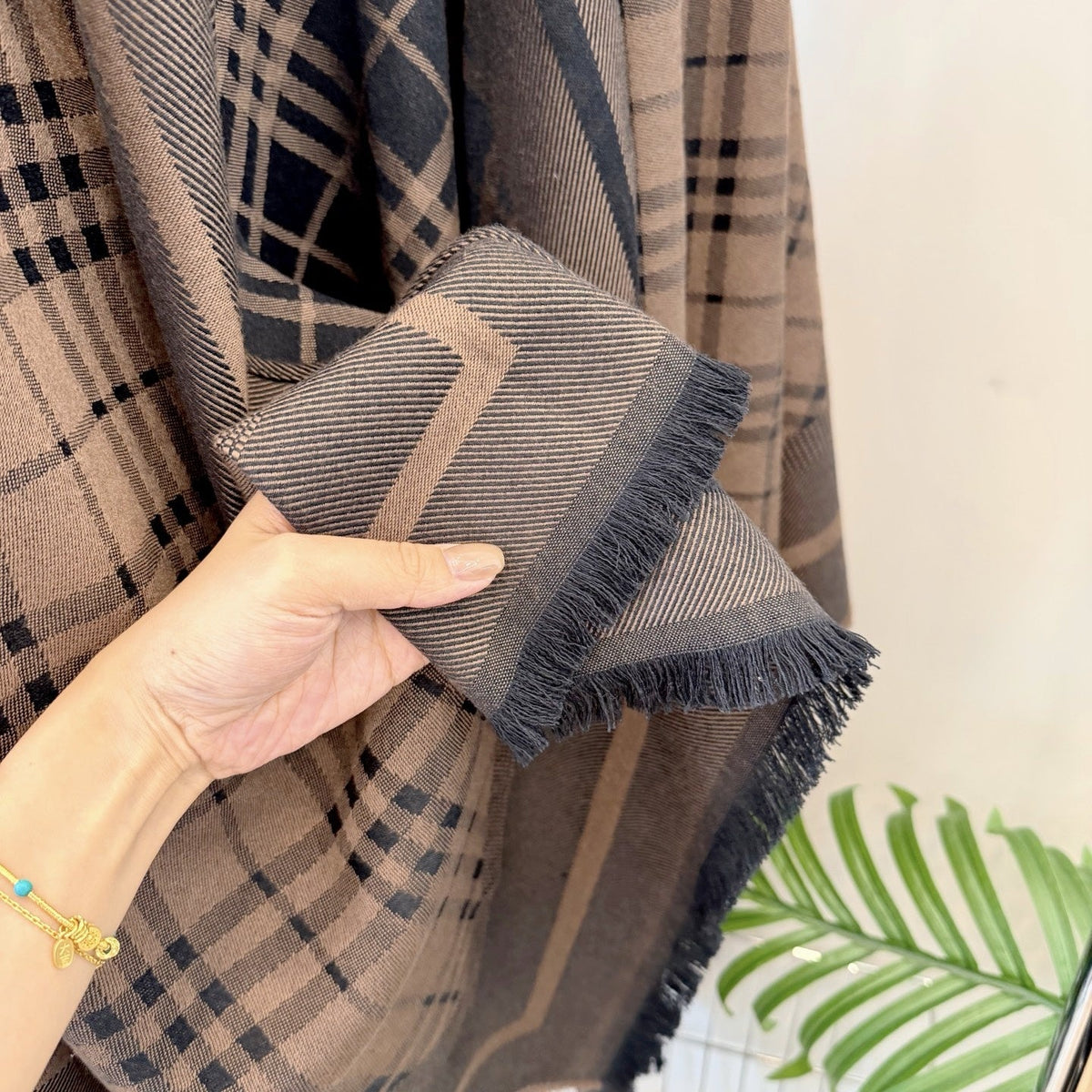 Burberry Style Reversible Plaid Cape Shawl