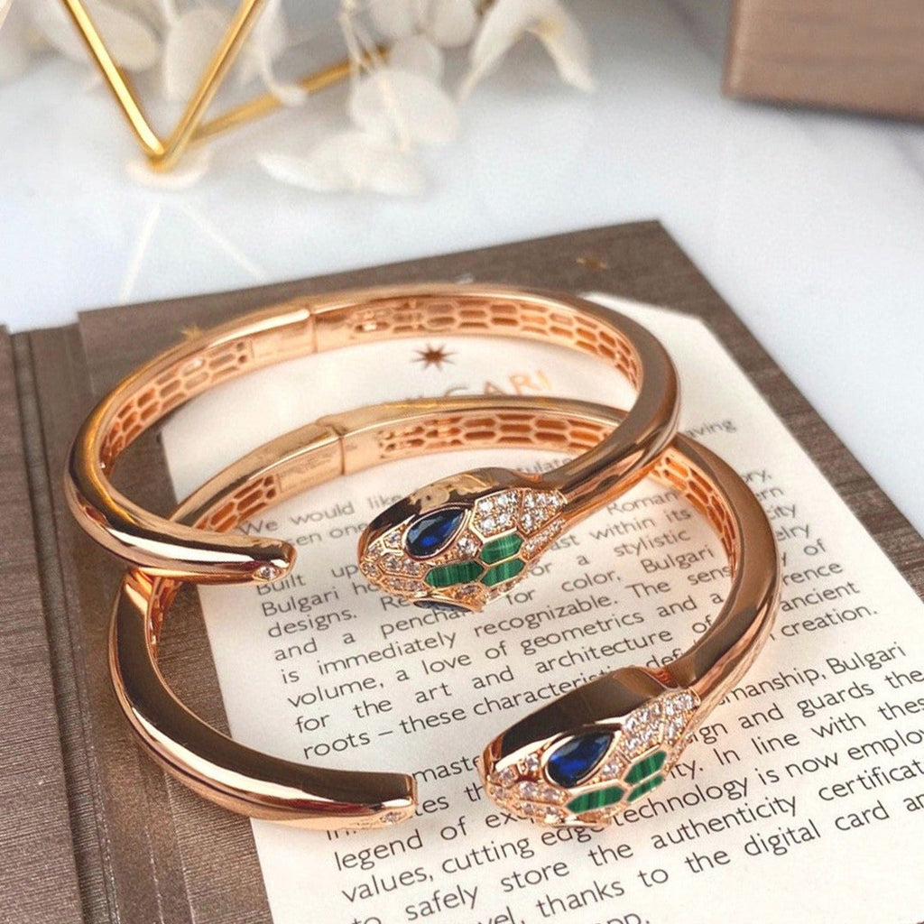 BVLGARI Serpenti Malachite Snake-Head Bracelet