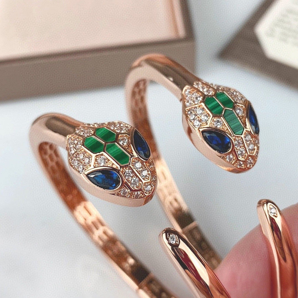 BVLGARI Serpenti Malachite Snake-Head Bracelet