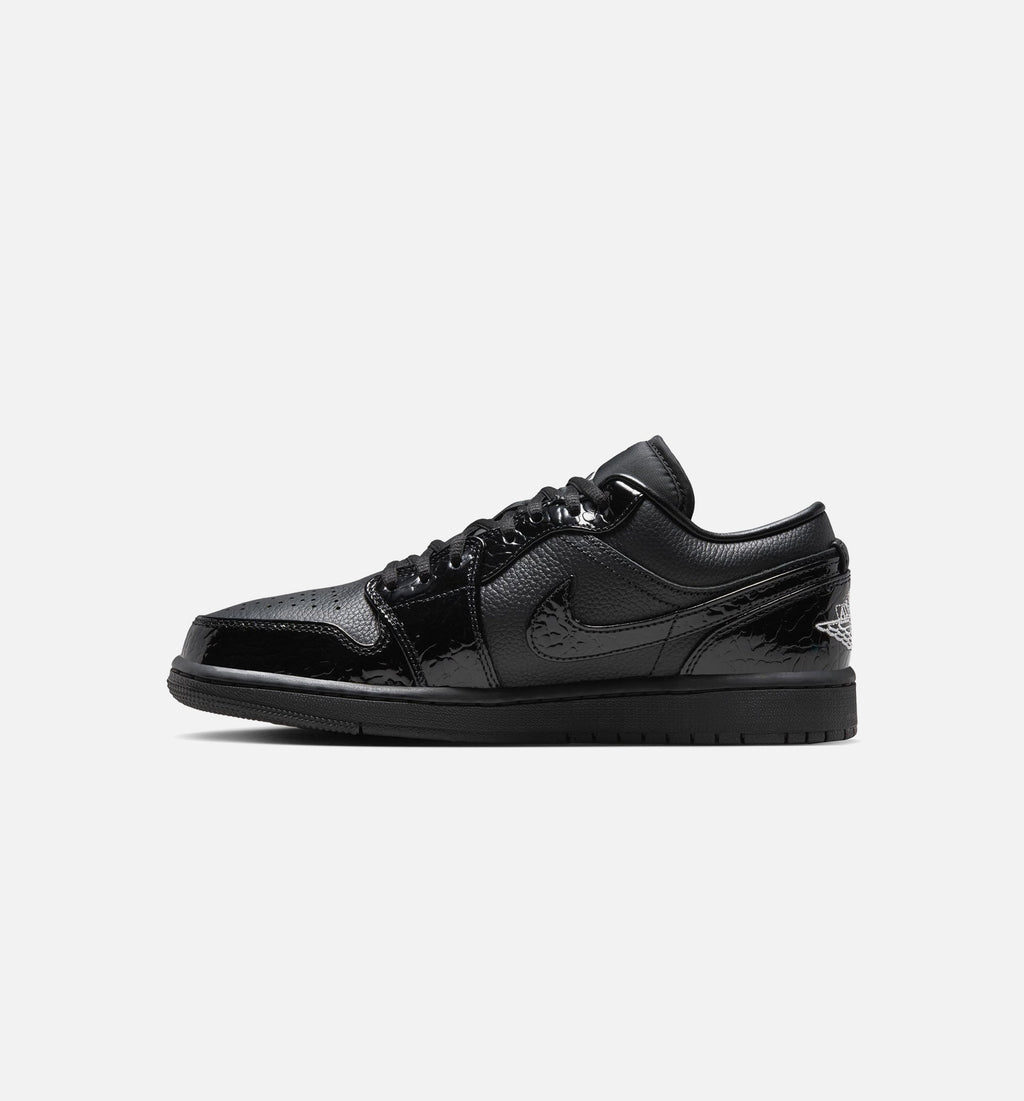 Air Jordan 1 Low Patent Elephant Women's Shoes - Black/White/Metallic Silver