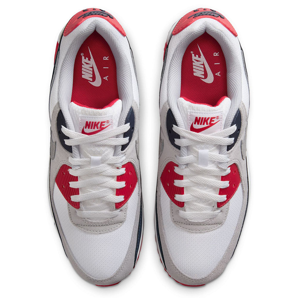 Men's Nike Air Max 90 White/Cool Grey-University Red (DM0029 117)