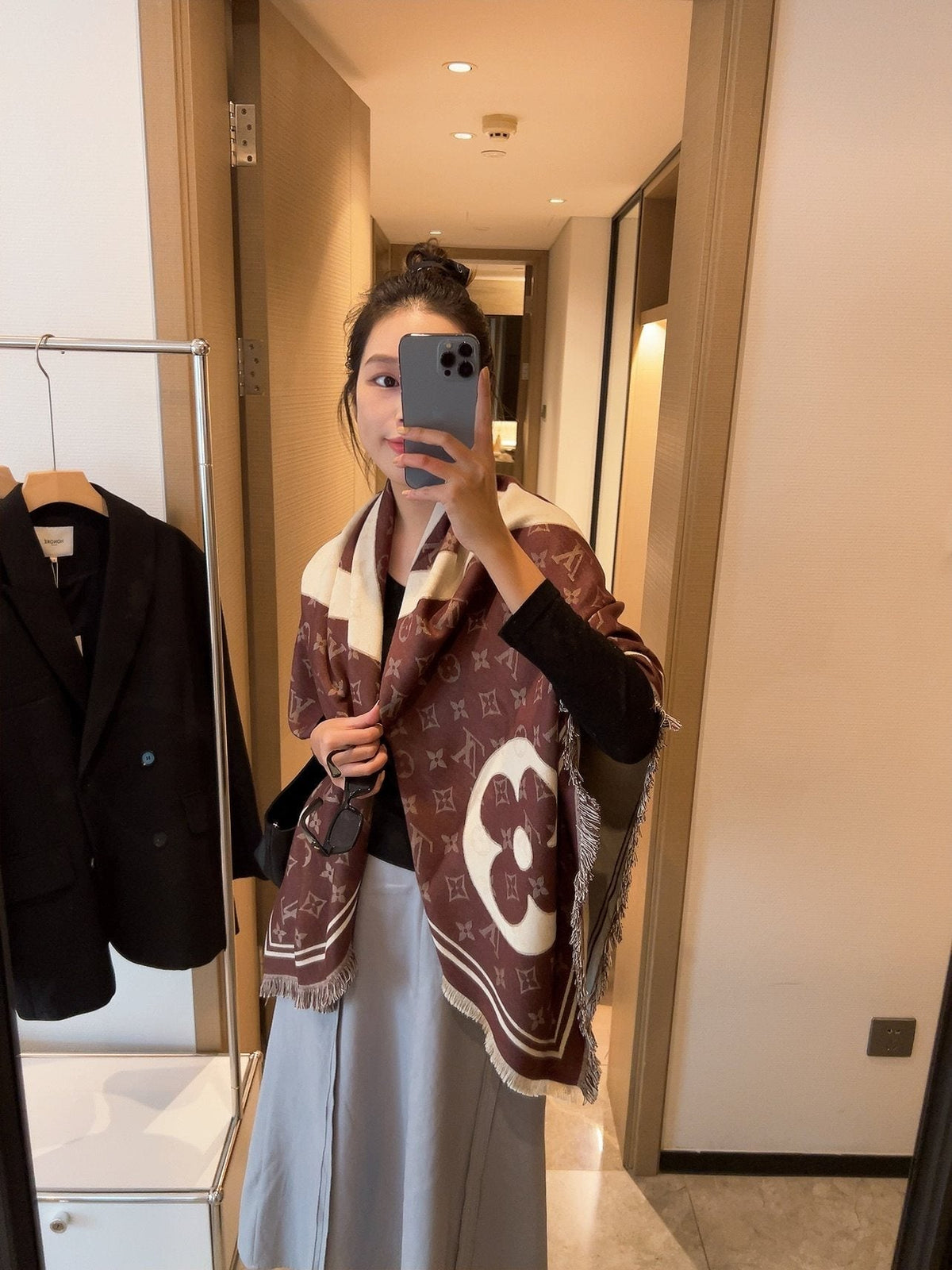 Louis Vuitton Monogram Fringe Square Scarf