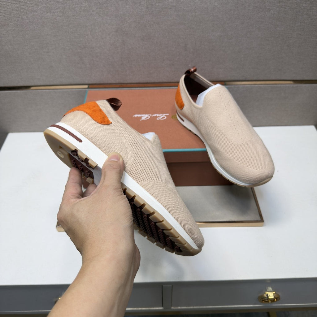 Loro Piana Beige Textured Slip-On Shoes