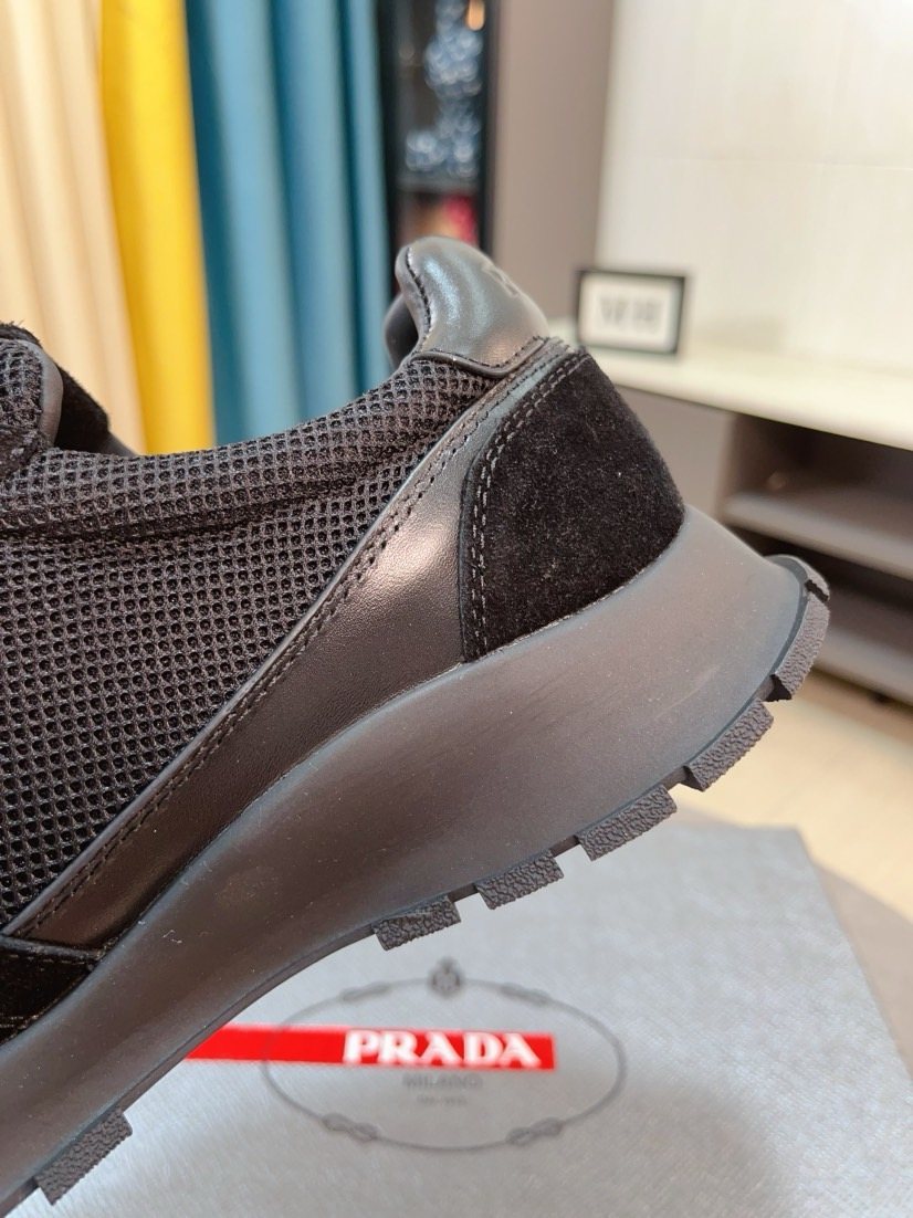 Prada Men's Black and Charcoal Mesh Sneakers