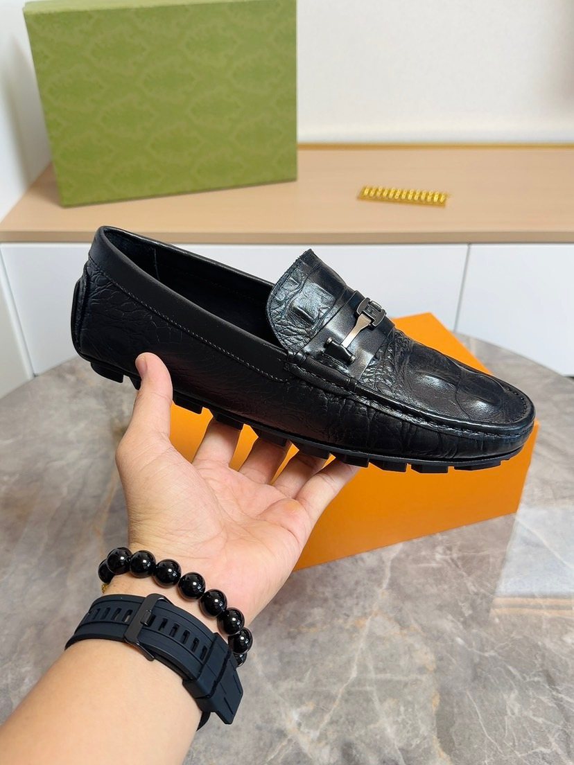 Fendi Men's Black Textured Moc-Toe Loafers