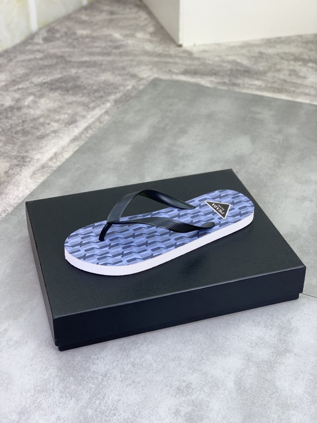 Prada Geometric Thong Flip-Flops - Lavender Blue and Black