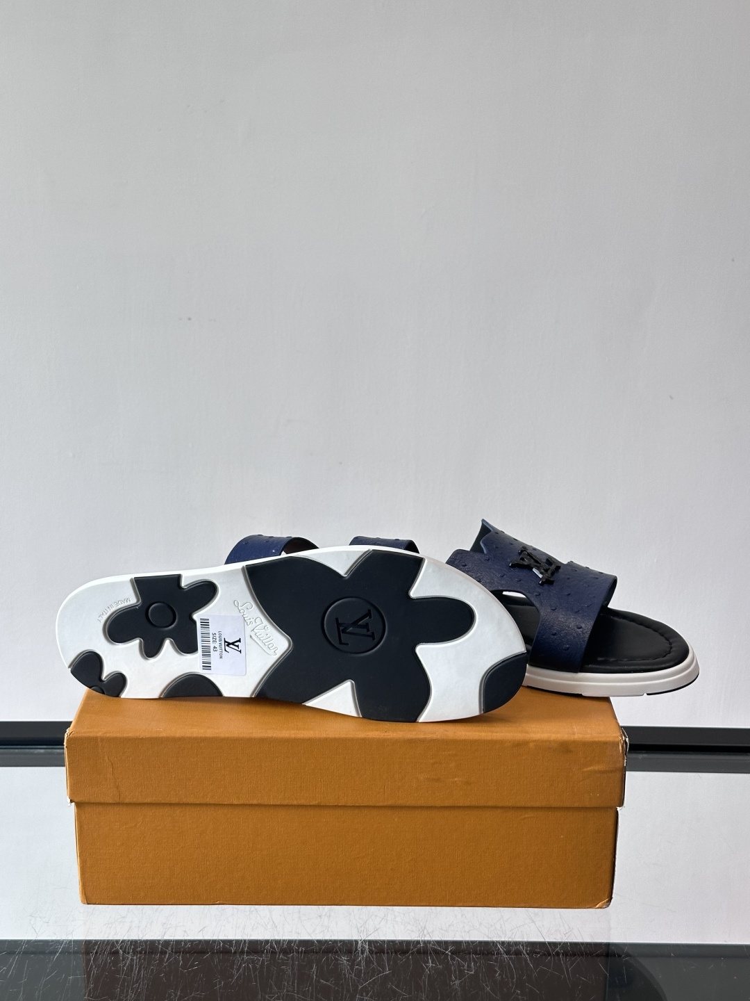 Louis Vuitton Embossed Blue Slide Sandals