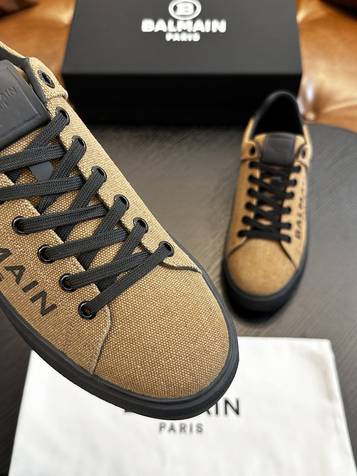 Balmain Tan and Black B-Skate Sneakers