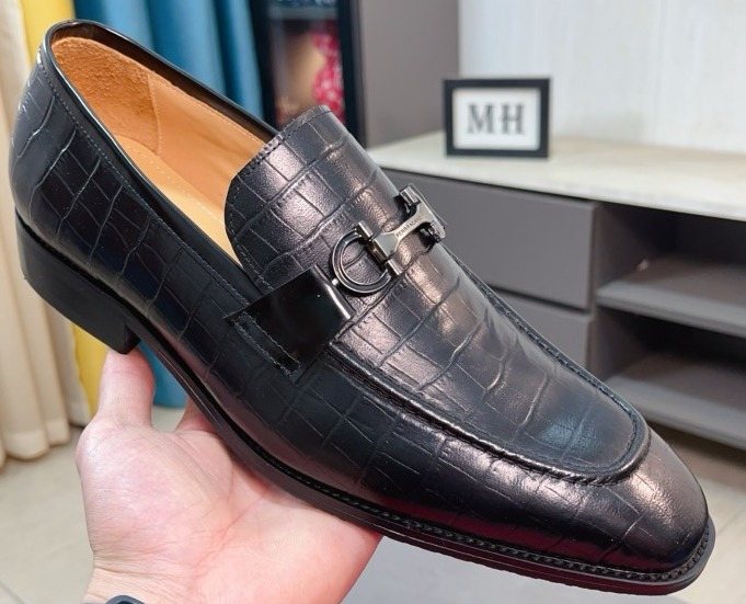 Ferragamo Black Embossed Bit Loafers