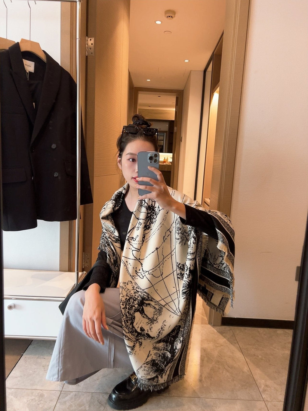 Dior Ivory and Black Toile Shawl