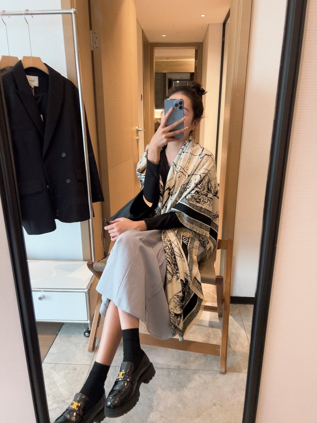 Dior Ivory and Black Toile Shawl