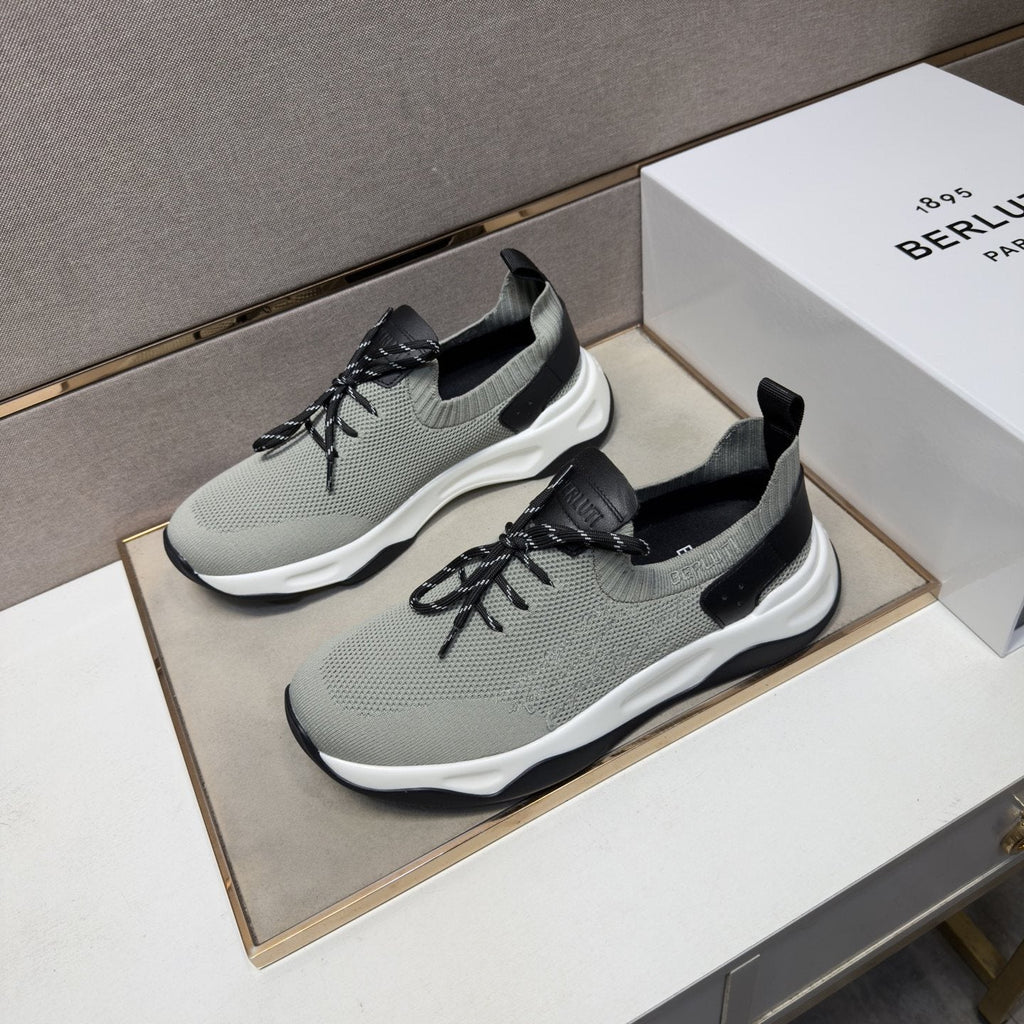 Berluti Gray-Green Lace-Up Sneakers