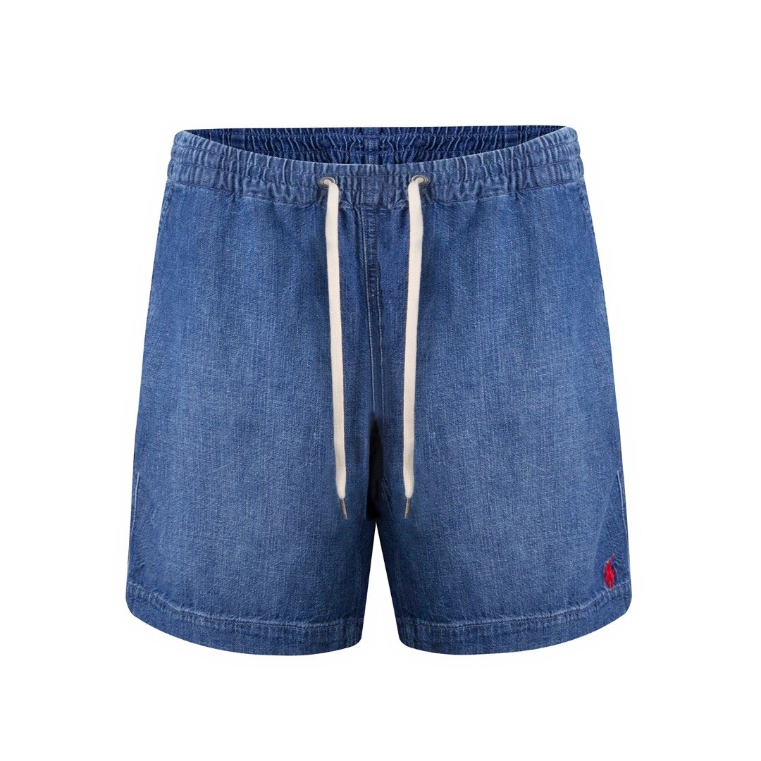 Ralph Lauren Washed Blue Drawstring Denim Shorts