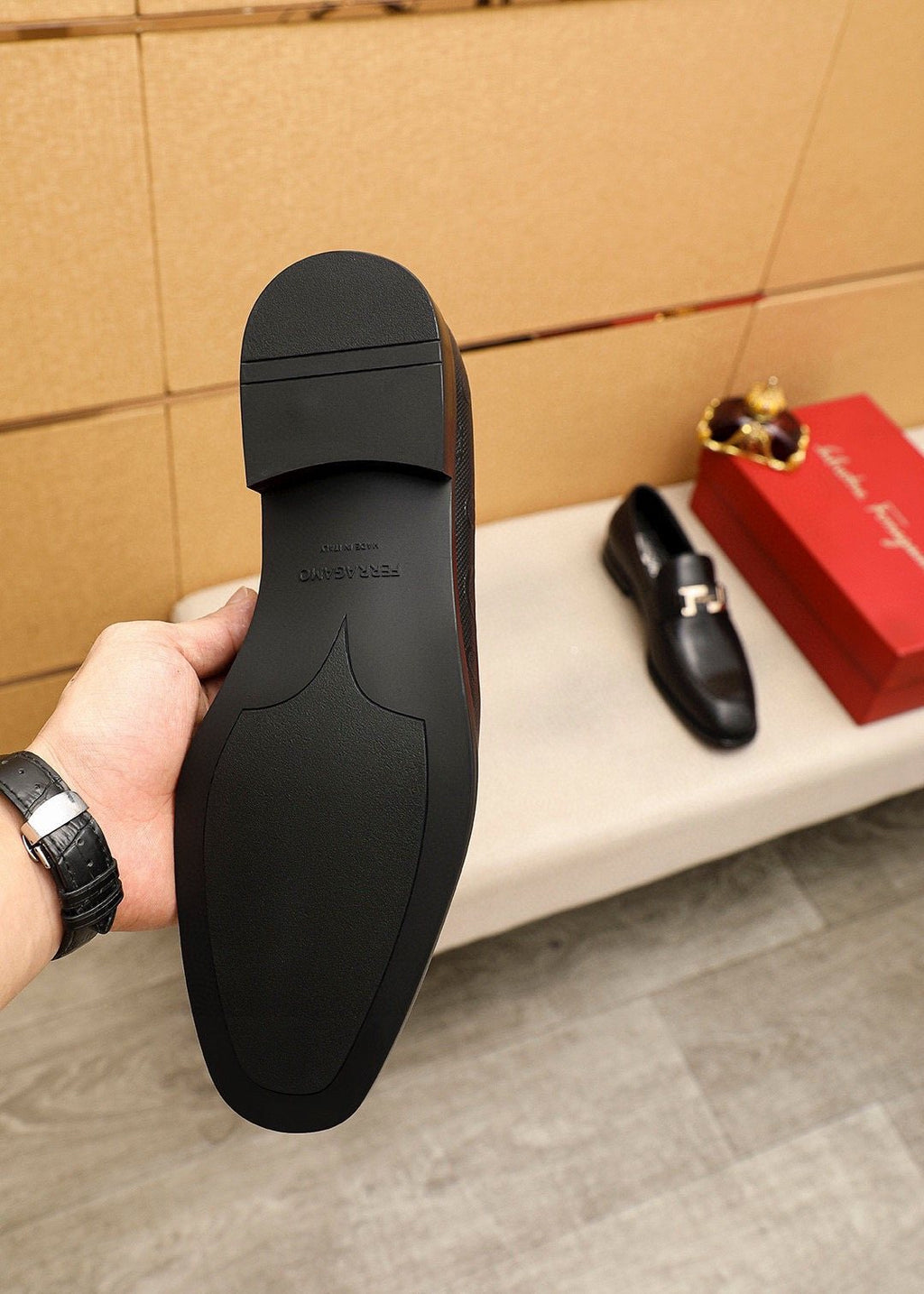 Ferragamo Black Silver-Buckle Loafers