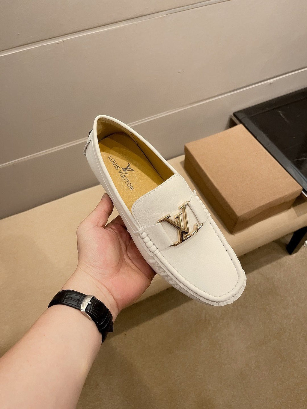 Louis Vuitton Cream White Logo Loafers