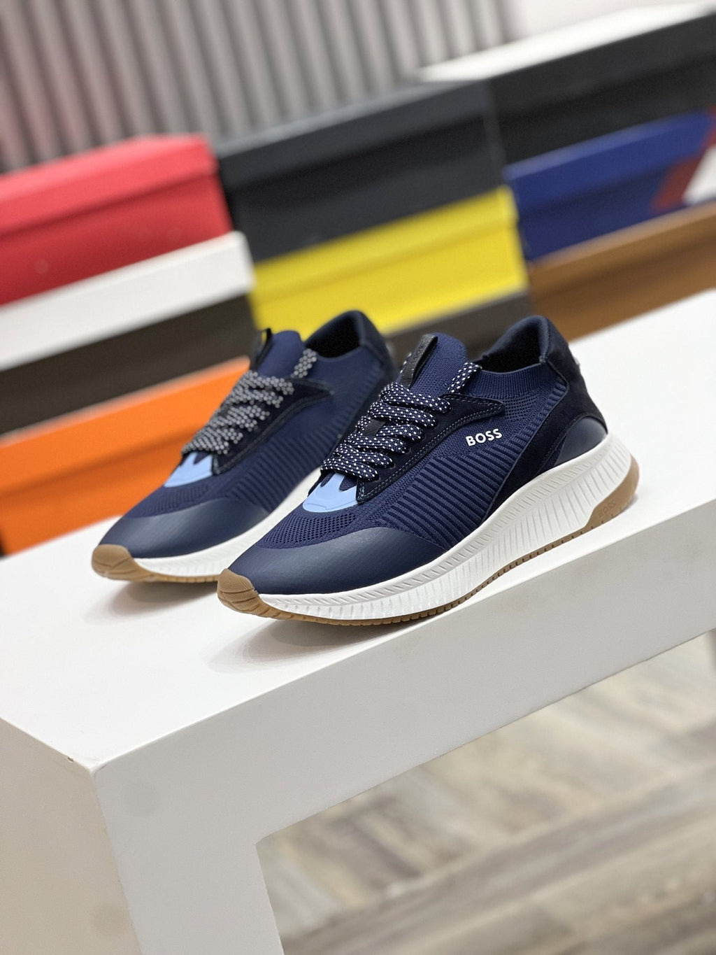 BOSS Men's Knit Ribbed-Sole Sneakers