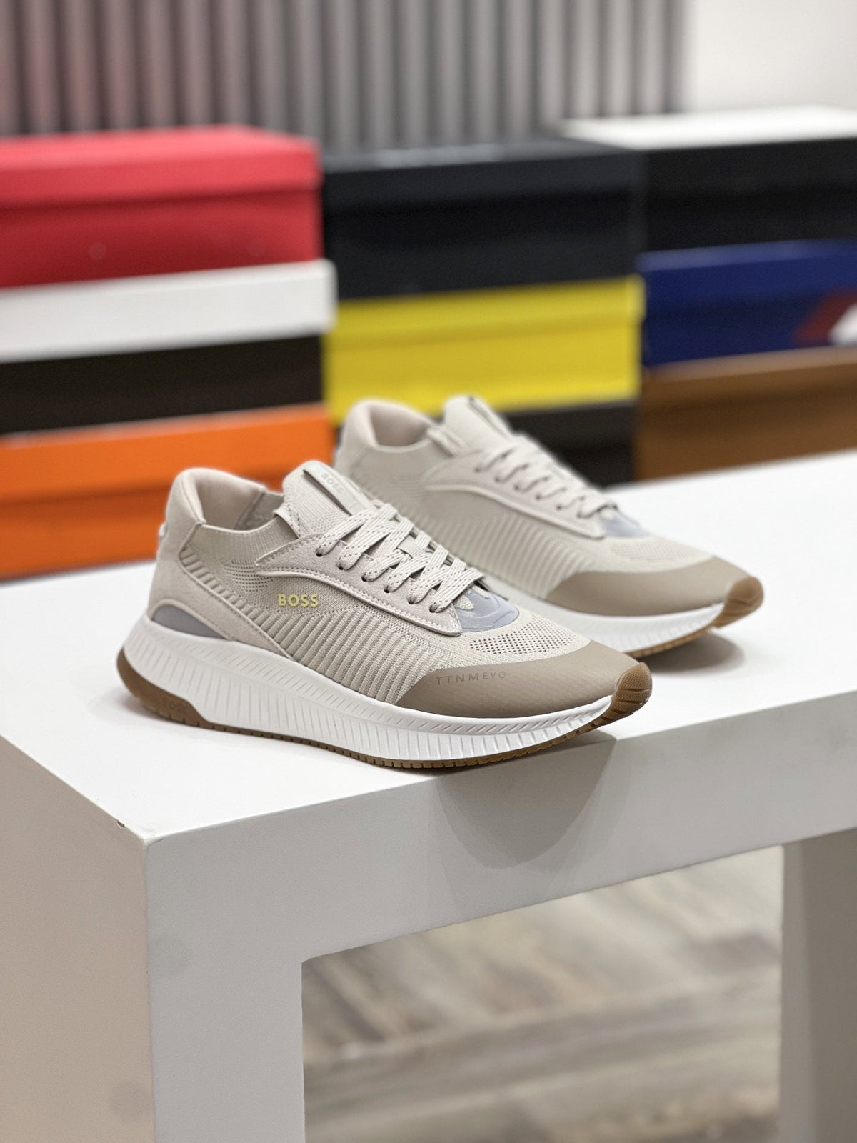 BOSS Men's Knit Ribbed-Sole Sneakers