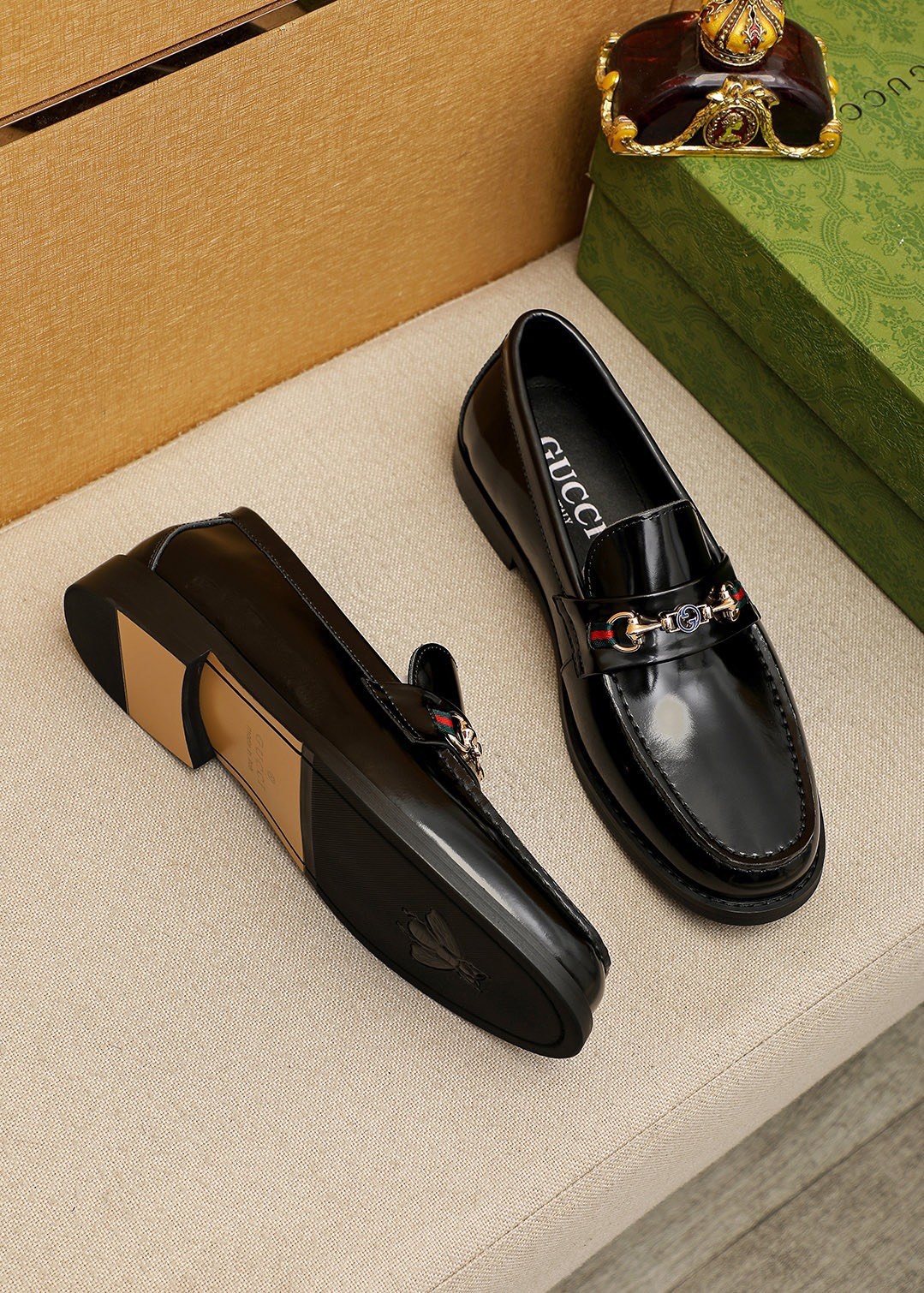 Gucci Black Web Bit Loafers