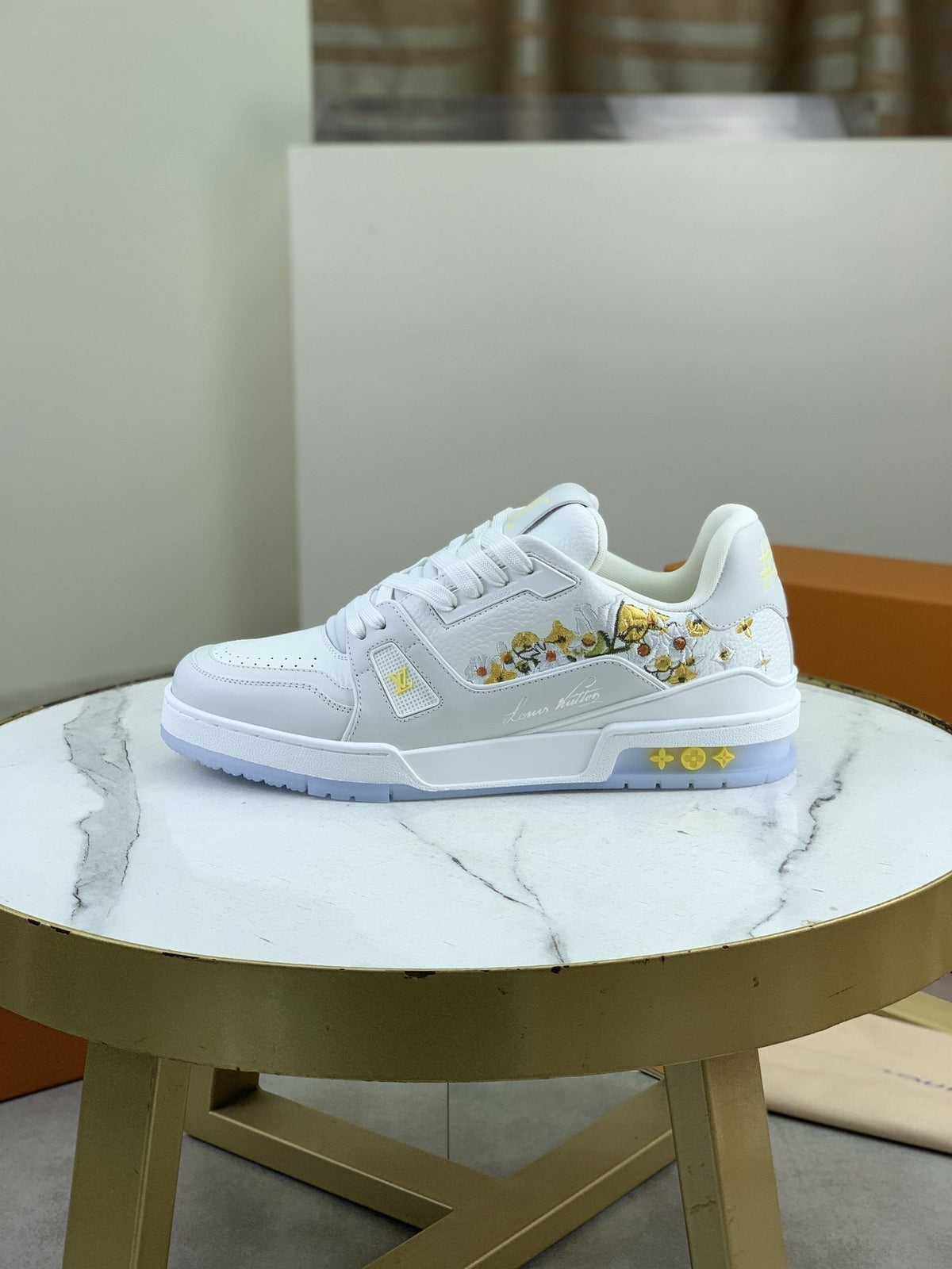 Louis Vuitton Floral Low-Top Sneakers - White, Gray & Yellow