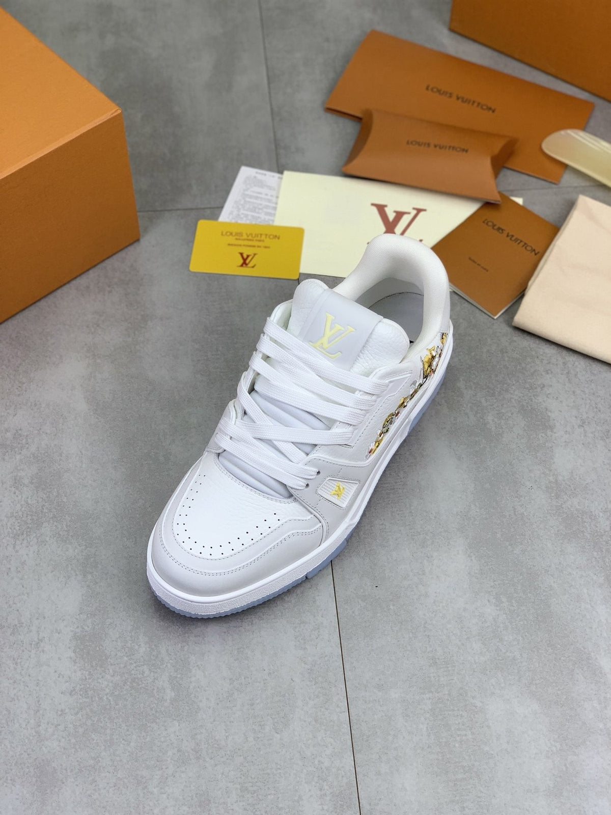 Louis Vuitton Floral Low-Top Sneakers - White, Gray & Yellow