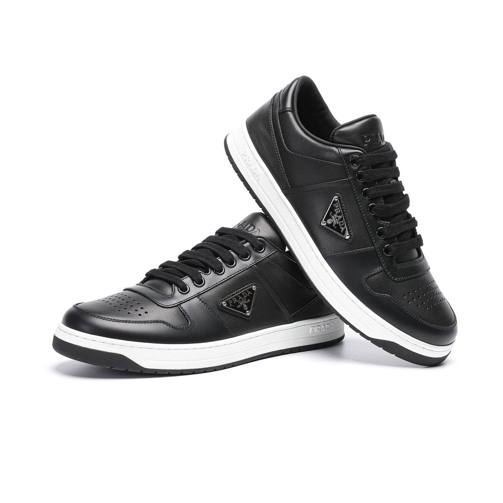 Prada Men's Triangle Plaque Low-Top Sneakers - Perforated Toe Box