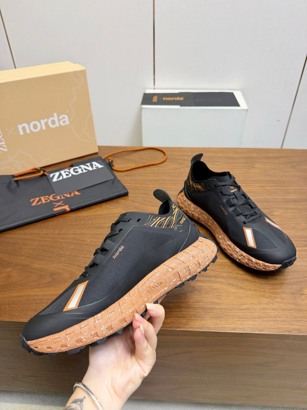 Zegna Black Contrast Lace-Up Athletic Shoes