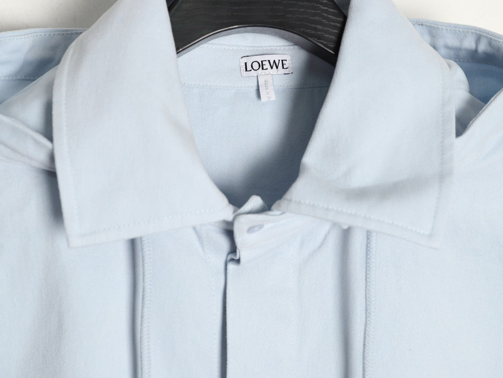 LOEWE Pale Blue Cotton Hooded Long-Sleeve Shirt Jacket